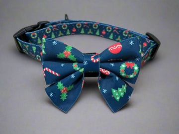 beautiful christmas collar with detachable bow.