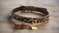 deluxe leather dog collar beige with sparkling swarovski crystals