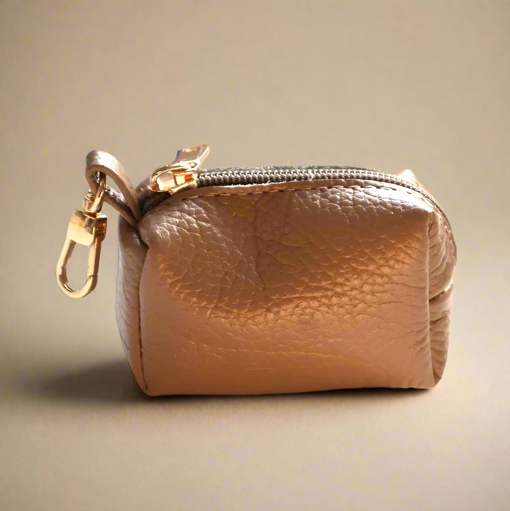 beige leather poopbag holder