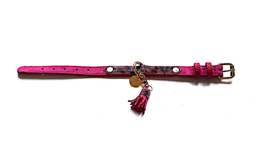 deluxe leather dog collar pink with sparkling swarovski crystals