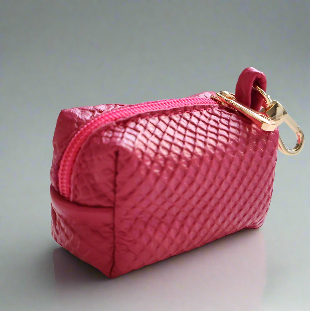 pink leather poopbag holder