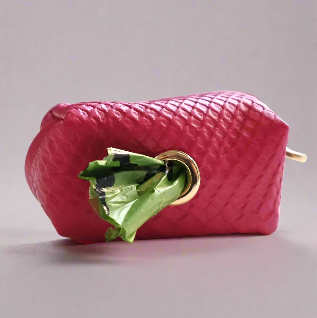 pink leather poopbag holder