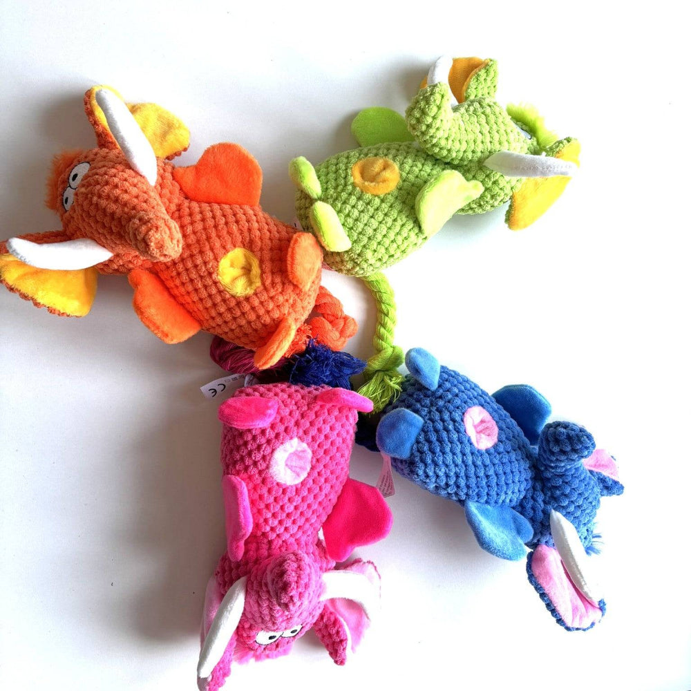 Introducing the adorable 24cm stuffed elephant toy for dogs, complete with a squeaker, rope tail, and treat-hiding belly hole. This toy is perfect for non-destructive dogs and adds a fun element to playtime. Give your furry friend the gift of entertainment and stimulation with this cute and durable toy.
