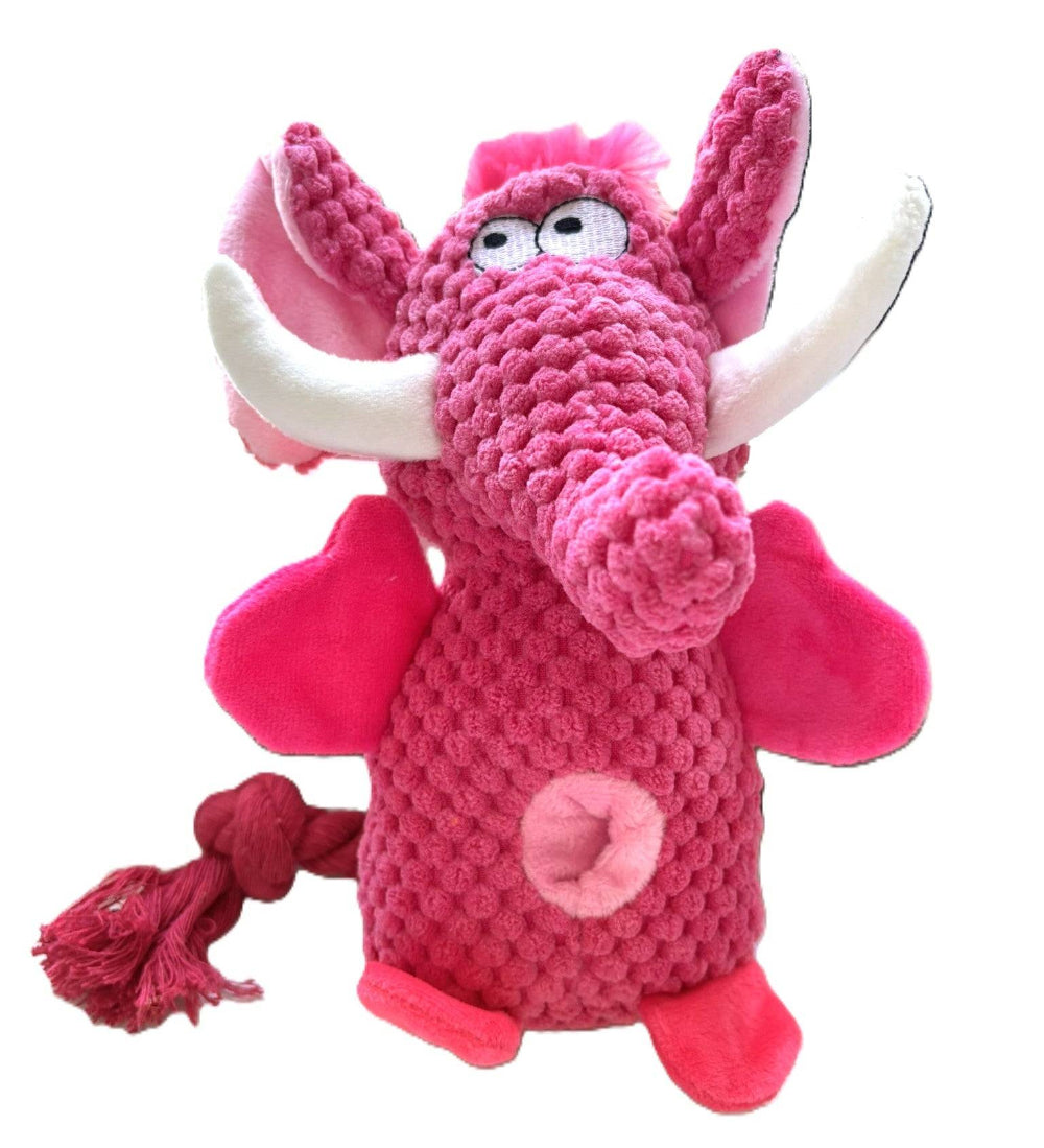 Introducing the adorable 24cm stuffed elephant toy for dogs, complete with a squeaker, rope tail, and treat-hiding belly hole. This toy is perfect for non-destructive dogs and adds a fun element to playtime. Give your furry friend the gift of entertainment and stimulation with this cute and durable toy.