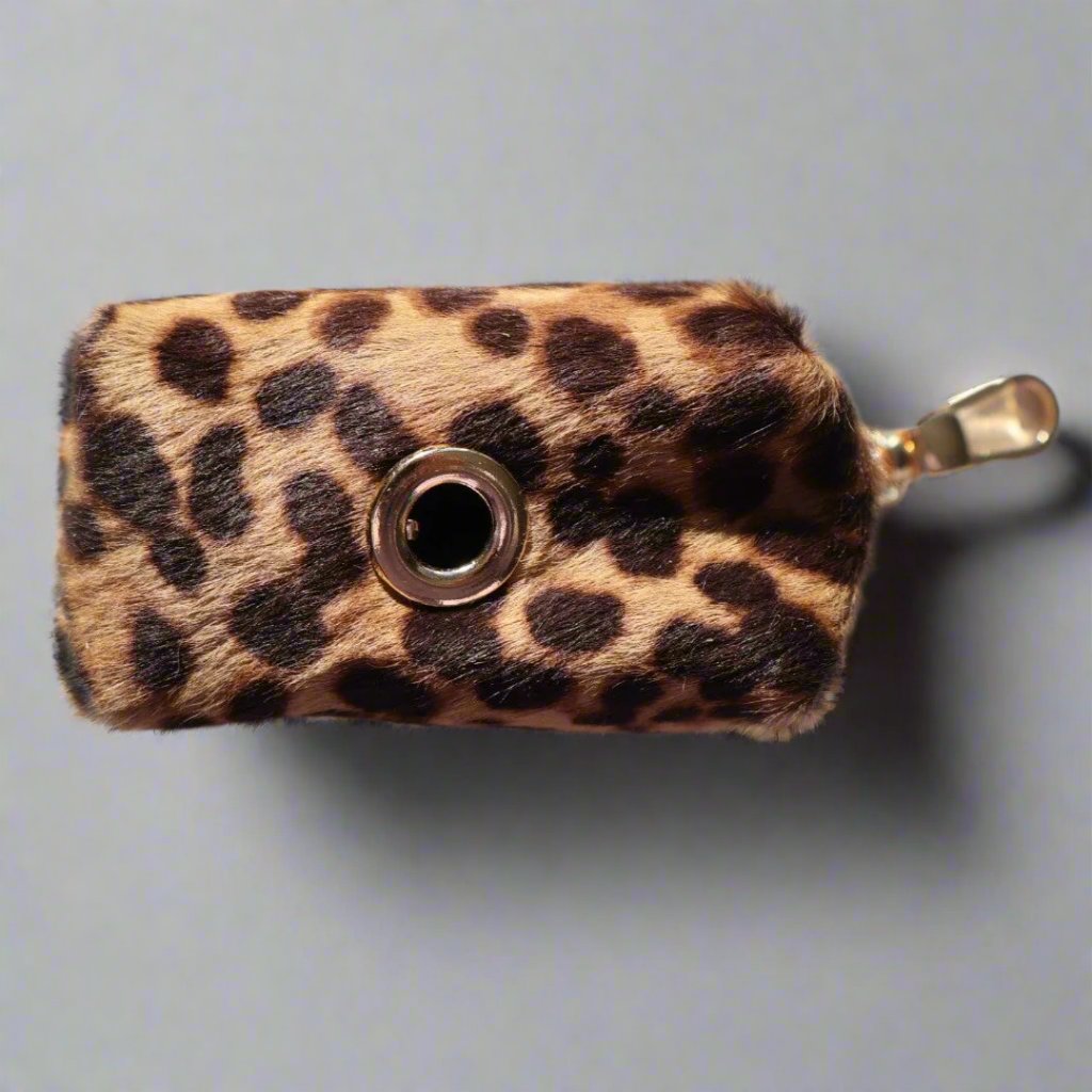 poopbag holder in leopard pony leather