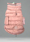 down puffer jacket for dogs. Wind- and waterproof. Closes with  hook-and-loop. Opening for leash closes with a zipper.