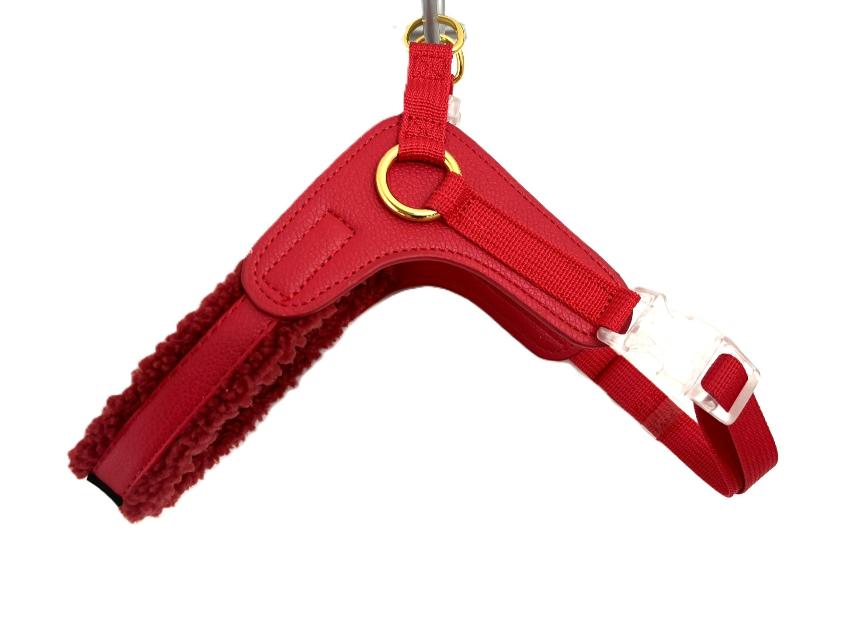 a red step in harness with sherpa