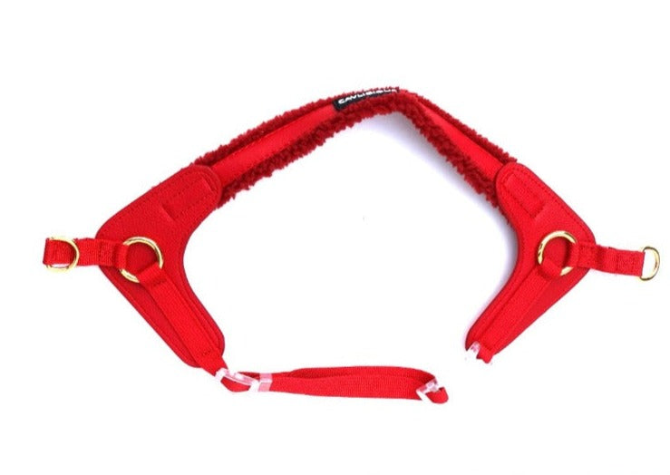 red step in dog harness treponti style with sherpa