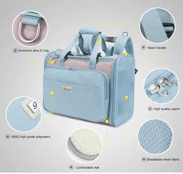 Carry your furry friend in style and comfort with the Truelove 2in1 dog carrier and backpack for small dogs up to 7 kg. Ventilated side panels and waterproof fabric keep your pup cozy and dry, while padded handles and a fleece mat provide added comfort. Perfect for on-the-go adventures!
