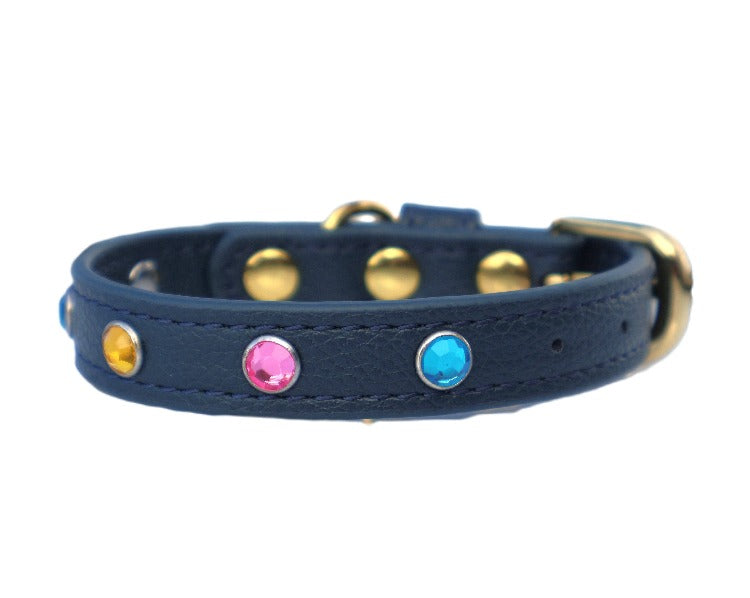 VEGAN Rinestone Collar Cavlicious  Blue with rinestones