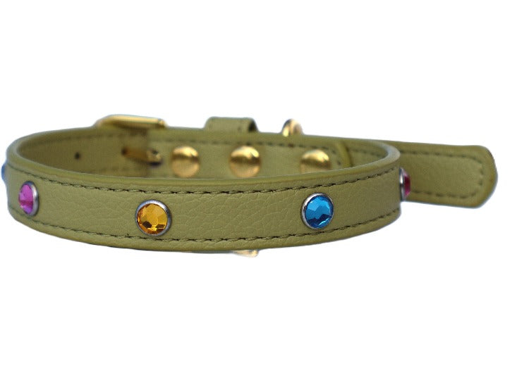 VEGAN Rinestone Collar Cavlicious vegan leather dog collar yellowgreen